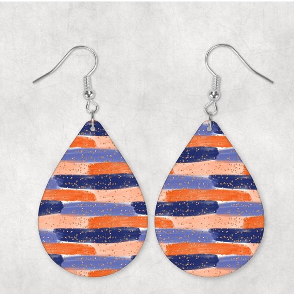 Women's Orange Purple Navy Gold Glitter Custom Handmade Teardrop Earrings - Picture 1 of 1